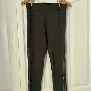 Adidas Olive Green Full Stripe Velvet Leggings | Size M